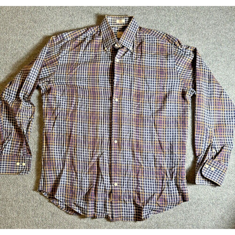 Peter Millar Shirt Mens Large Brown Plaid Check Button Down Long Sleeve Cotton